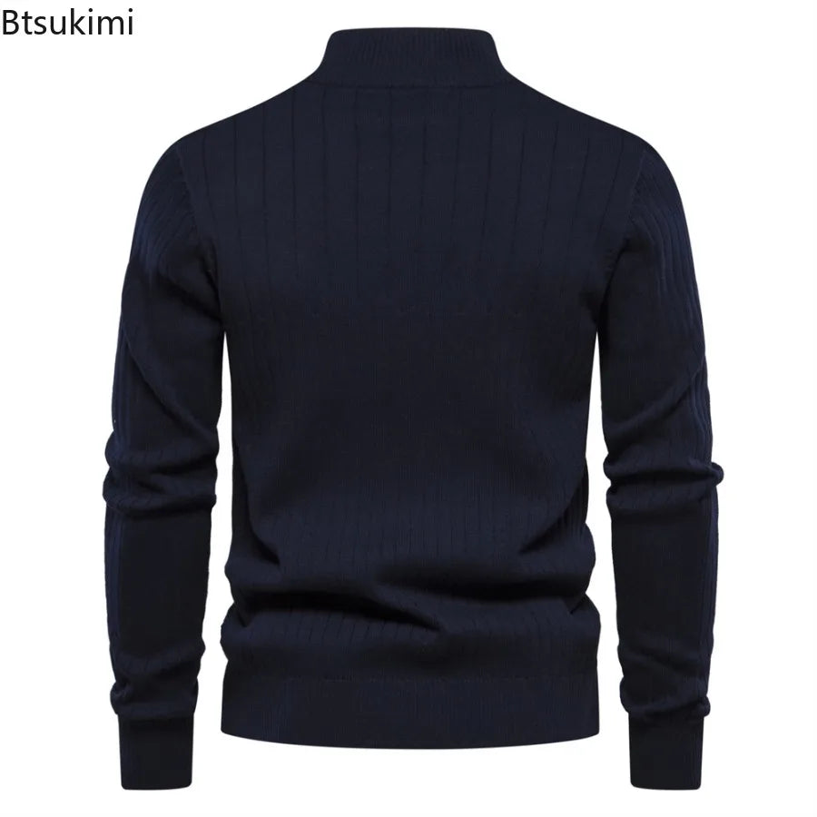 New Men's Half Zipper Pullover Sweaters High Quality Solid Knitted Sweater Tops Autumn Winter Stand Collar Warm Sweaters for Men