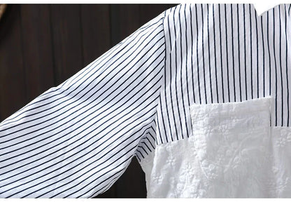 Fall Clothes 2026 Women Cotton Lace Striped Patchwork Shirts Long Sleeve Blouses for Lady Tops Office Wear Women Fashion Blouses
