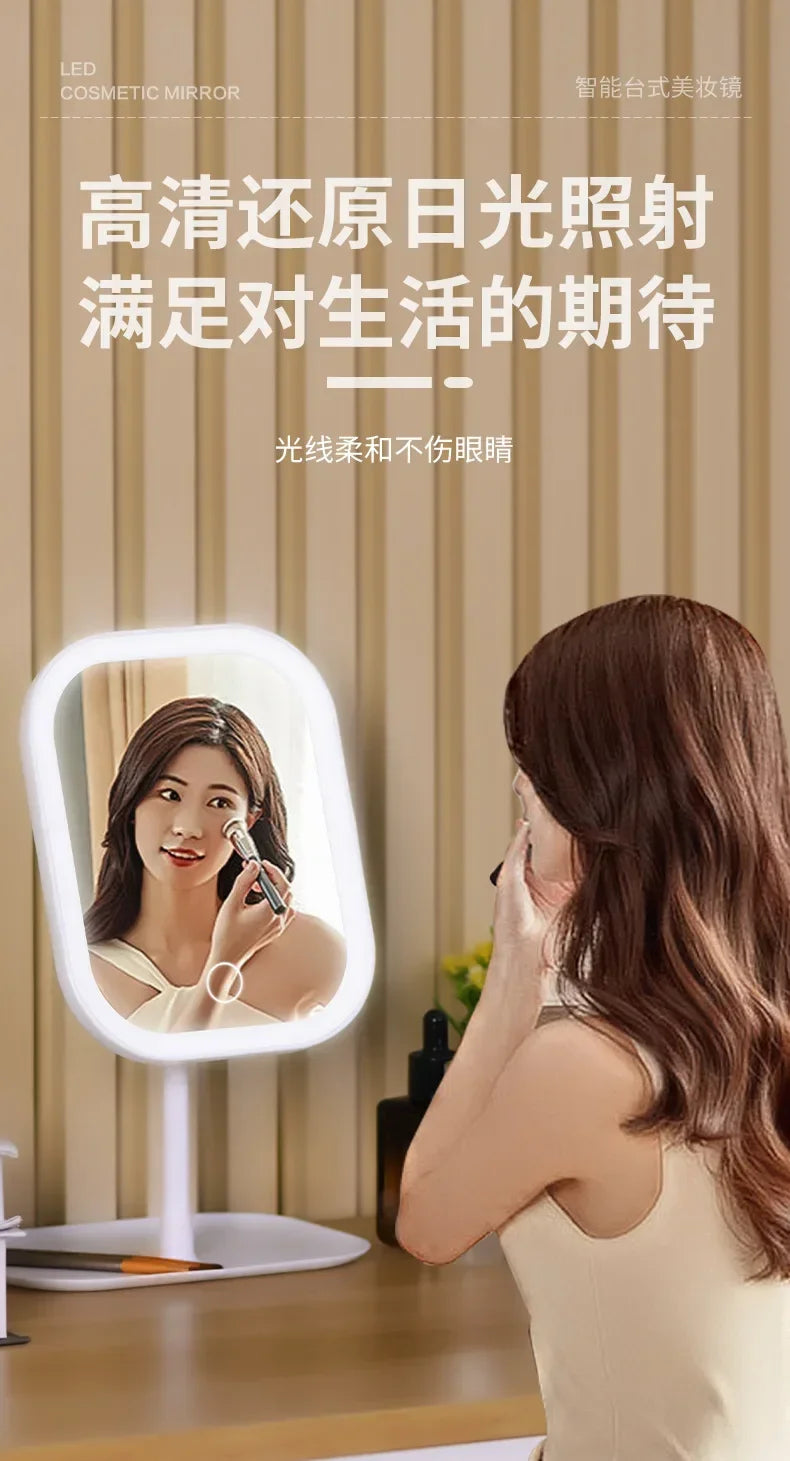 1PCS LED Makeup Mirror, Touch Control 3 Light Modes, Rechargeable Portable Vanity Mirror with Stand & Foldable Design