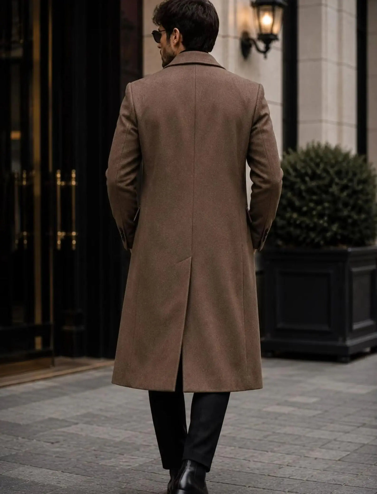 Mens Brown Wool Look Long Overcoat Tailored Mid Calf Winter Tailcoat Notched Lapels Double Breasted Formal Only Coat Customized