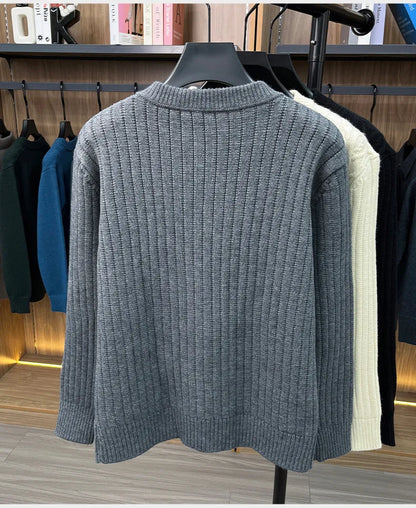 Men Cable Knit Cardigan Stand Collar Button Down Thick Warm Old Money Style Knit Coat For Autumn Winter