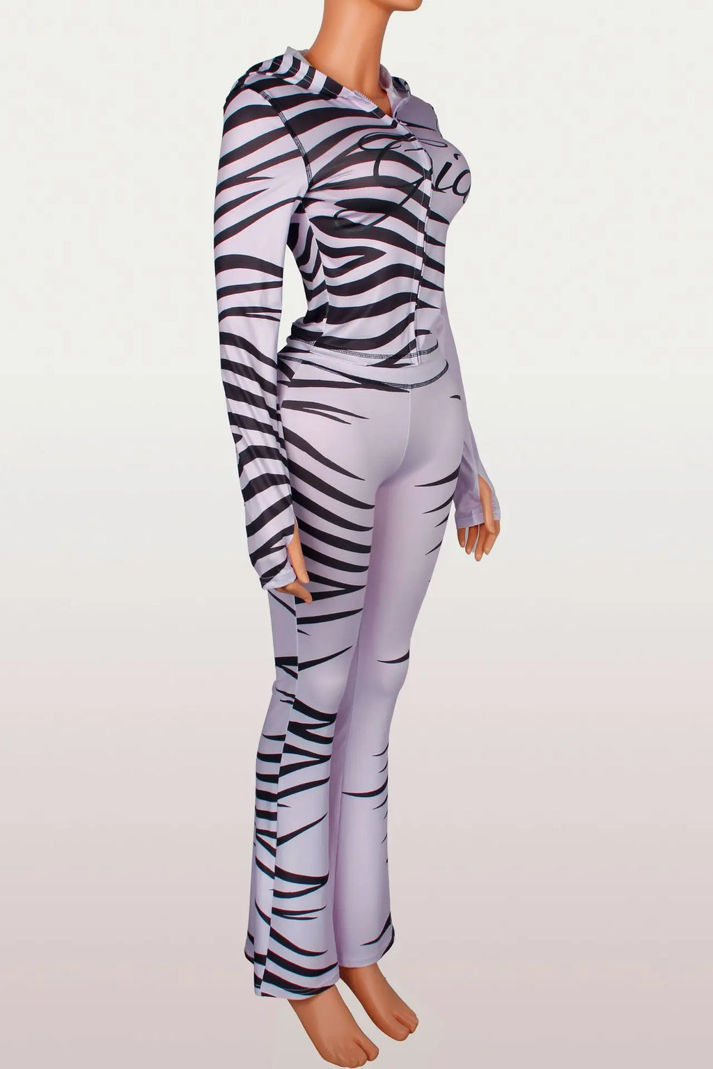 Women's Animal Print 2 Piece Outfit Long Sleeve Crop Top and Matching Pants Set Trendy Bodycon Clubwear Streetwear Fashion Look