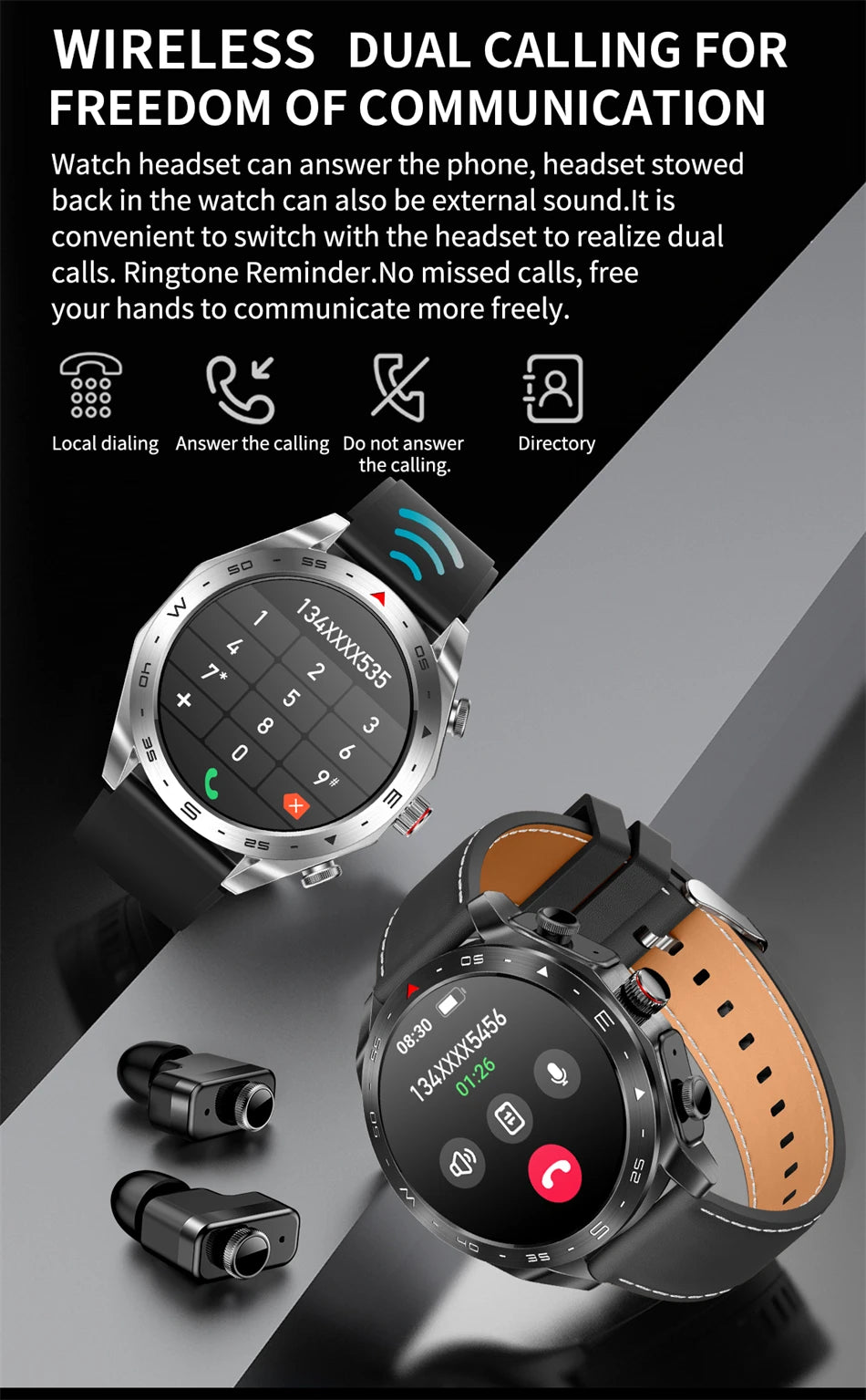 New T95 Smart Watch TWS 2-in-1 Bluetooth Headset Earphones with Built-in Speaker HIFI 9D Sound Quality Health Sports Monitoring