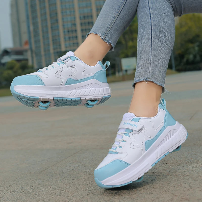 Kids Roller Skate Shoes Fashion Casual Sports Children 4-Wheels Sneakers for Boys and Girls Gift Nice Footwear
