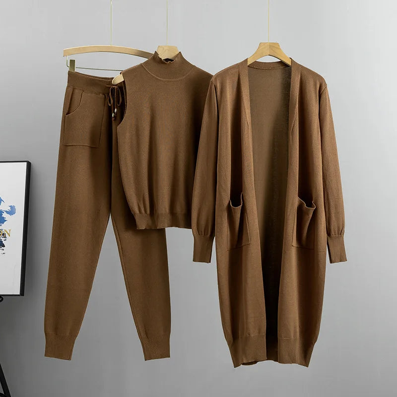 Clothes for Women 2026 Winter Autumn 3 Piece Women Fashion Knitted Top Pant Set Ladies Sweater Suit Ladies Women Suit Outfits