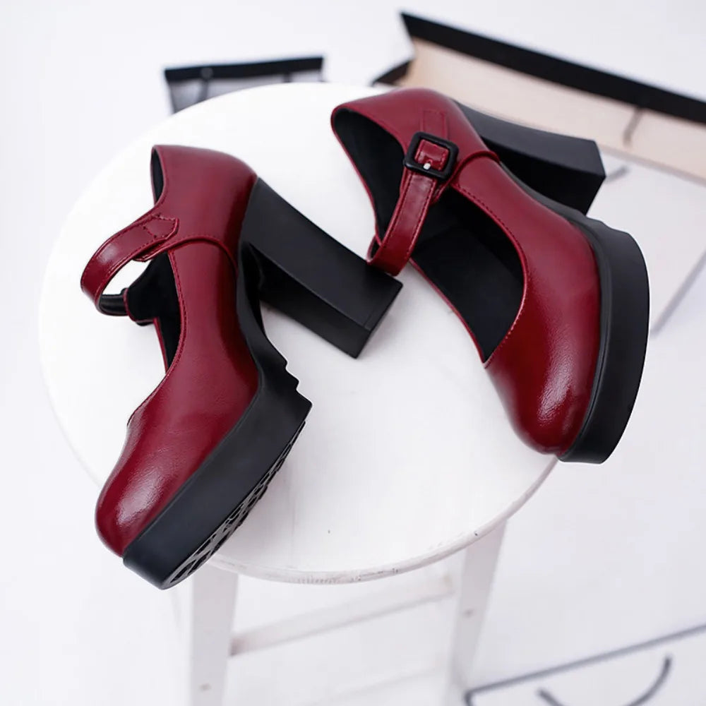 Women's Shoes on Heels Women Platform Pumps Spring Summer Shallow Mouth Buckle Strap Shoes Round Toe Shoes for Women 2026
