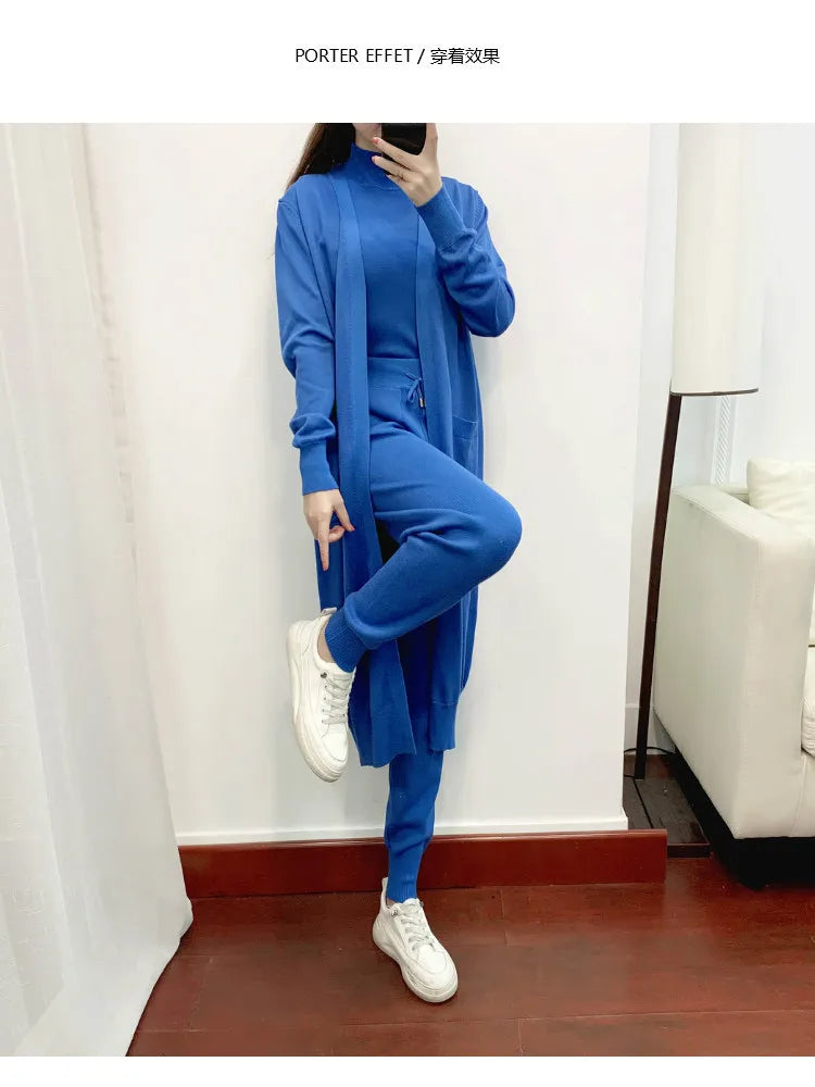 Clothes for Women 2026 Winter Autumn 3 Piece Women Fashion Knitted Top Pant Set Ladies Sweater Suit Ladies Women Suit Outfits
