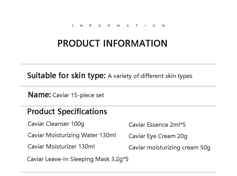 15PCS Caviar Skin Care Set Face Serum Set Face Moisturizing Anti Wrinkle Whitening Beauty Health Korean Facial Skin Care Suit