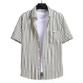 Men Striped Shirt Short Sleeve With Patch Pocket Lapel Loose Fit Summer Casual Button Down Tops