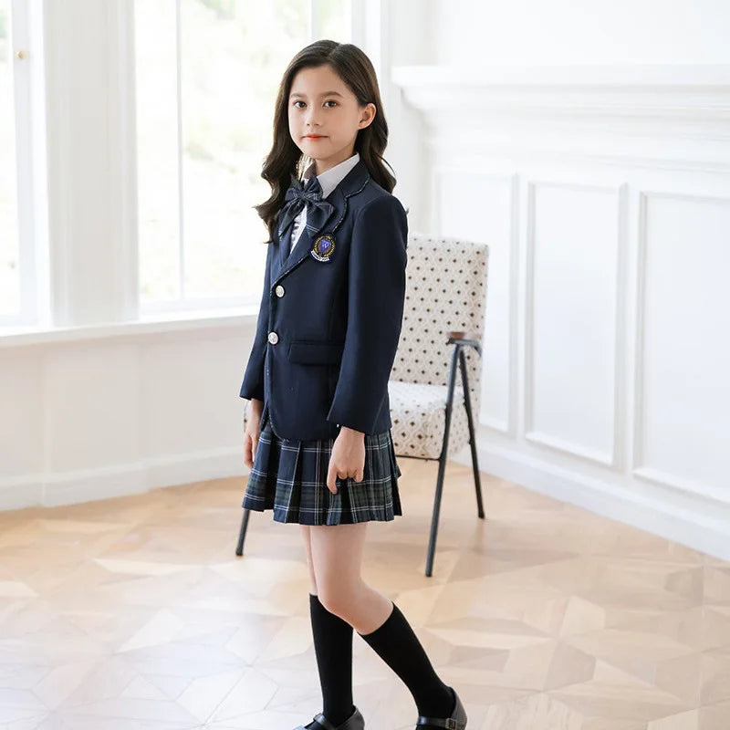 Toddler Student Clothes Sets Kids British Class Outfits Girls Jacket Plaid Skirt Suits Children Formal Dress Boys School Uniform