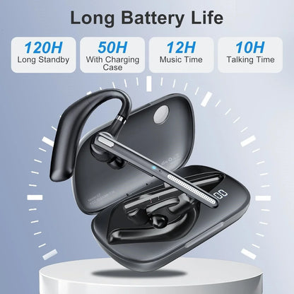 Bluetooth 6.0 Business Wireless Earphone Left Right Ear Universal LED Display With Mic Headset Ultra-long Standby For Car Driver