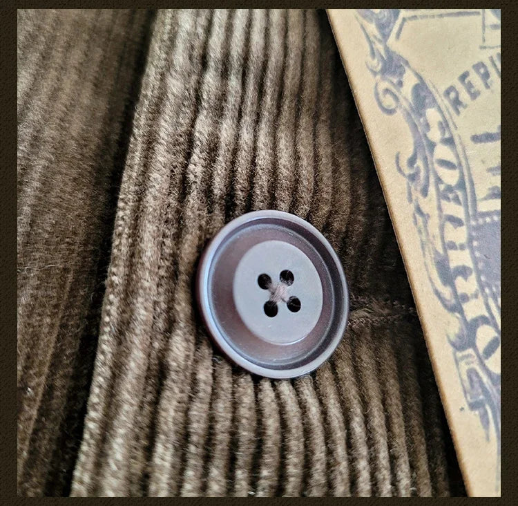Amekaji Wear Clothes Men Corduroy Double Breasted Suit Cotton Coat Jacket American Retro Casual