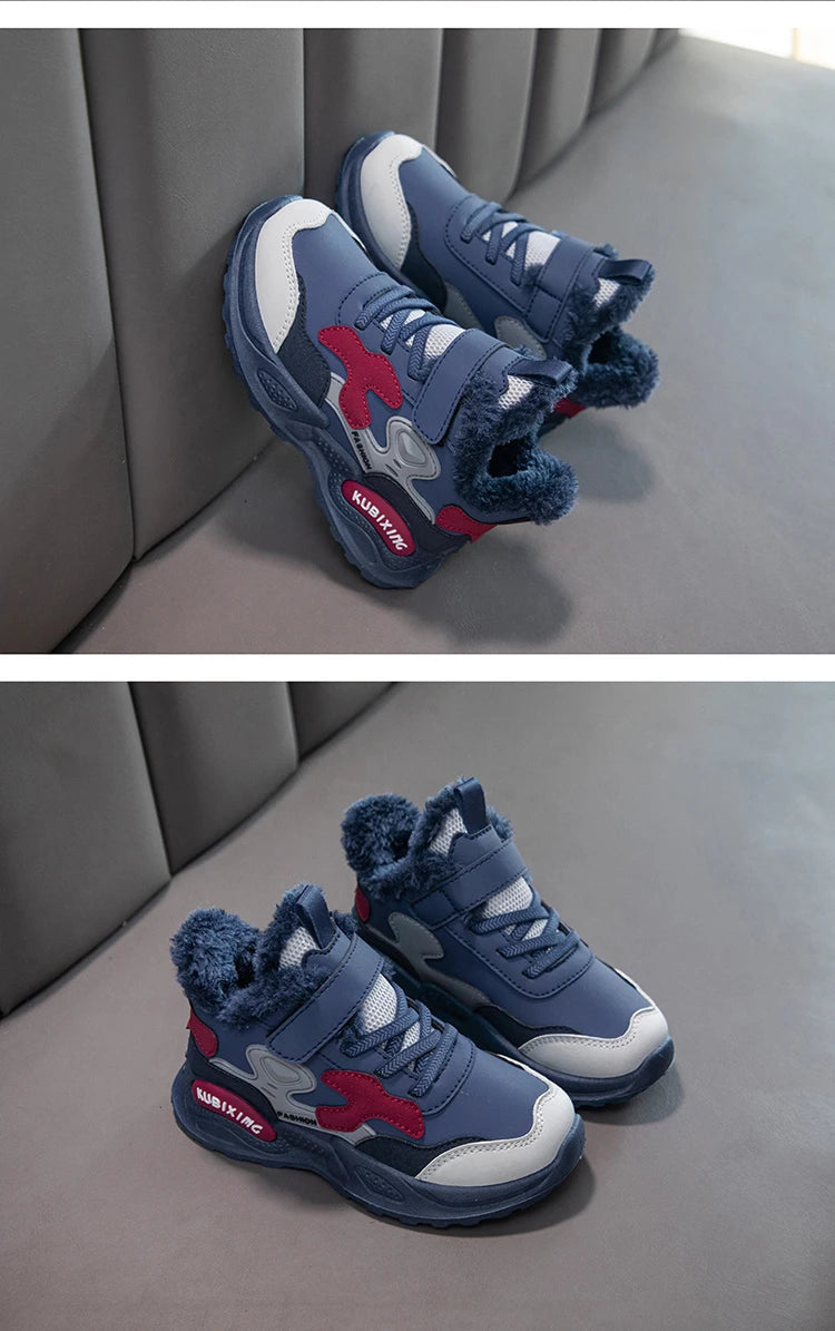 Children Winter Casual Shoes Warm Cotton Sneakers for Kids Fashion High-top Walking Shoe Boys Girls Plush Lining Winter Trainers