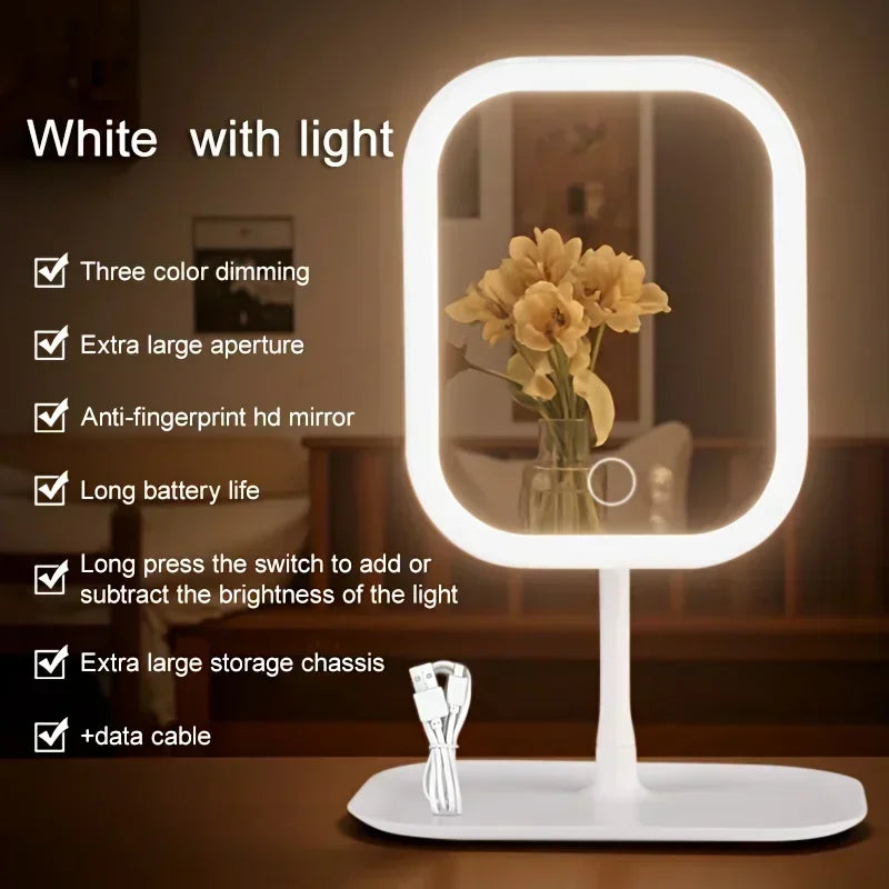 LED Makeup Mirror, Touch Control 3 Light Modes, Rechargeable Portable Vanity Mirror with Stand &amp; Foldable Design