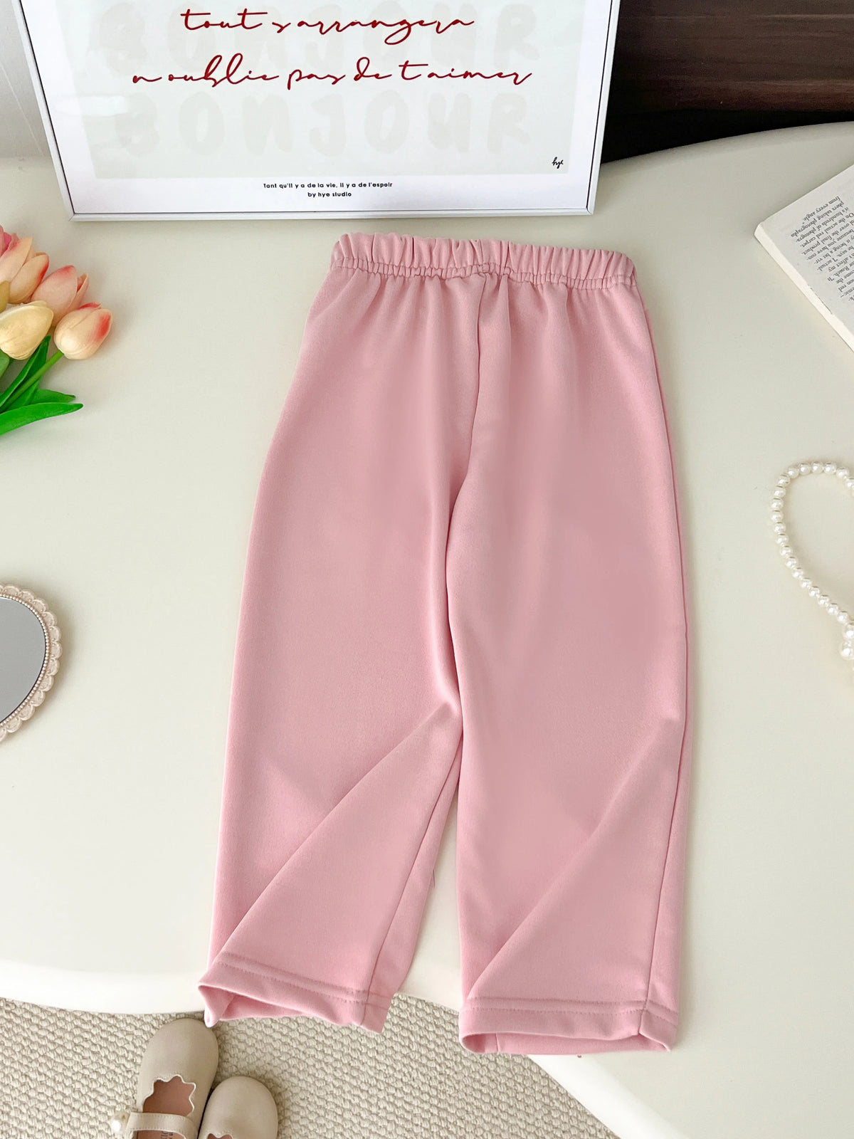 Kids Clothes Girls Autumn Fashion Bow-decorated Pink Sweatshirt + Straight-leg Pants Sets Children&