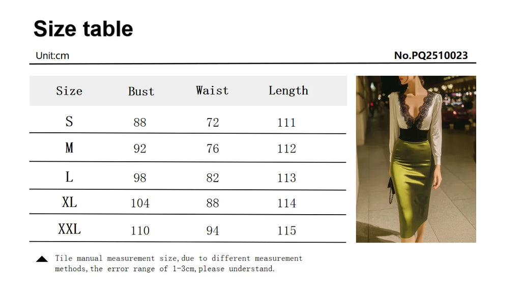Women's Elegant Satin Midi Dress with Lace Trim V-Neck and Contrast Waist Panel Party Dress