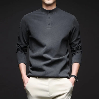 Men Mock Neck Henley Long Sleeve T Shirt Thick Warm Fleece Lined Casual Pullover Tops For Autumn Winter