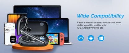 Bluetooth 6.0 Business Wireless Earphone Left Right Ear Universal LED Display With Mic Headset Ultra-long Standby For Car Driver