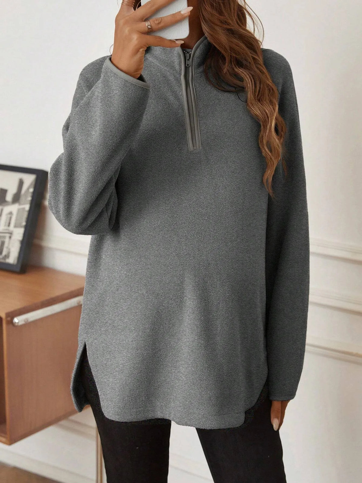 Maternity Clothes for Women Autumn Winter Pregnant Dresses Photoshoot Clothing Fashion Plain Zipper Loose Long-sleeved T-shirt