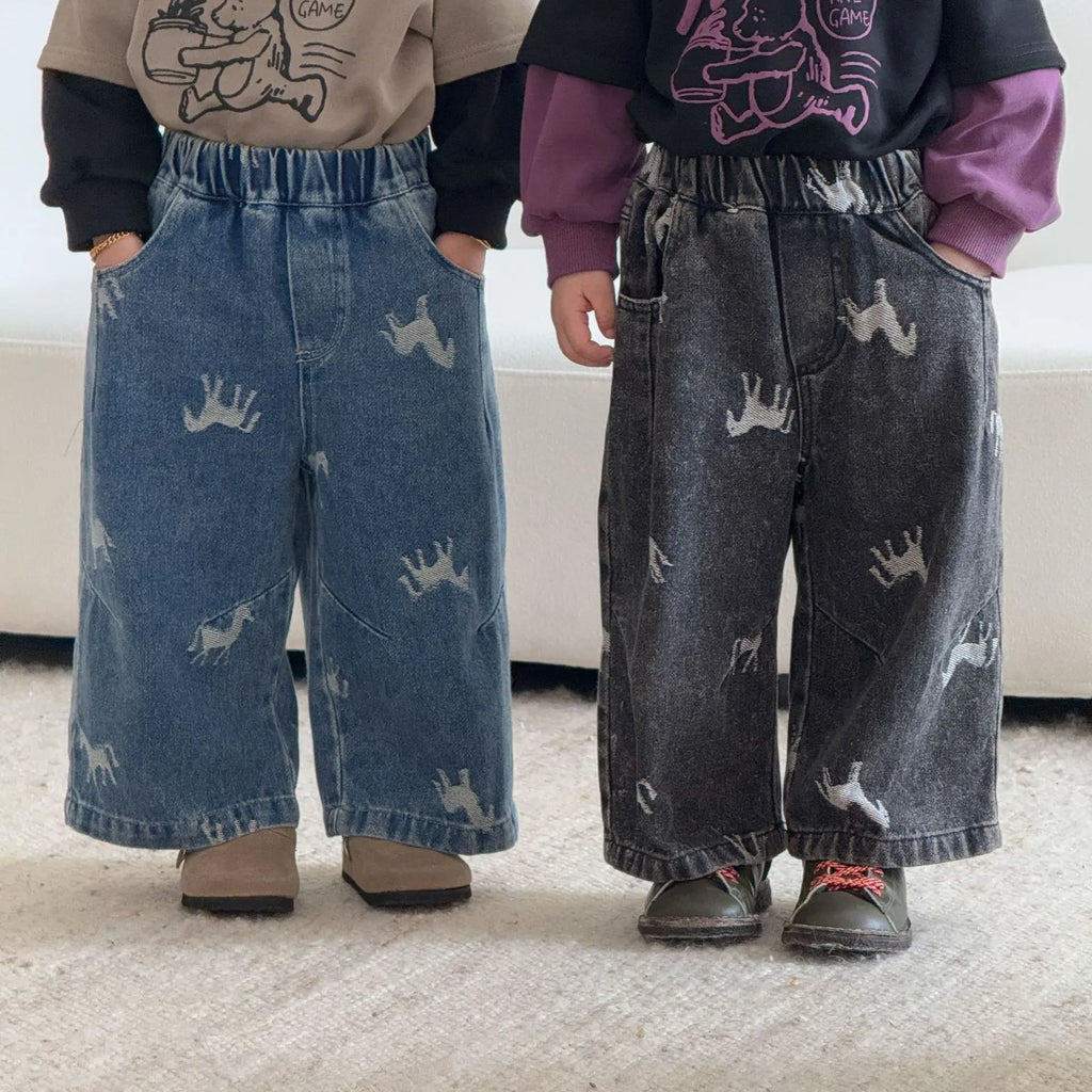 Children Clothe Skids Denim Pants Loose Boys Girls Autumn 2026 New Casual Fashionable Kids Loose Casual Wide-leg Pants