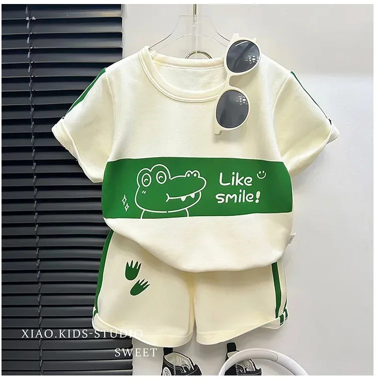 Kids Clothes Cotton Set Short Sleeve Suit Baby Girls Boys Set Summer Tops +short Children&