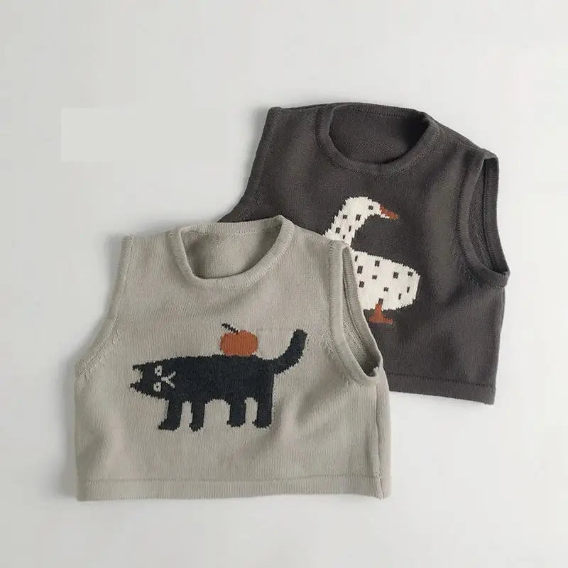 Children Sleeveless Sweater Toddler Kids Cotton Vest Coat Boys Knitted Waistcoat Girls Clothes Cartoon Tops Casual Outerwear