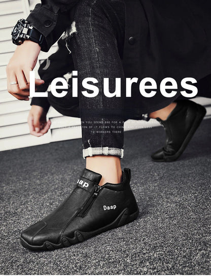 2024 New Casual Shoes for Men Luxury Round Toe Men Ankle Boots Light Slip on Walking Shoes Outdoor Comfor Men High Top Sneakers