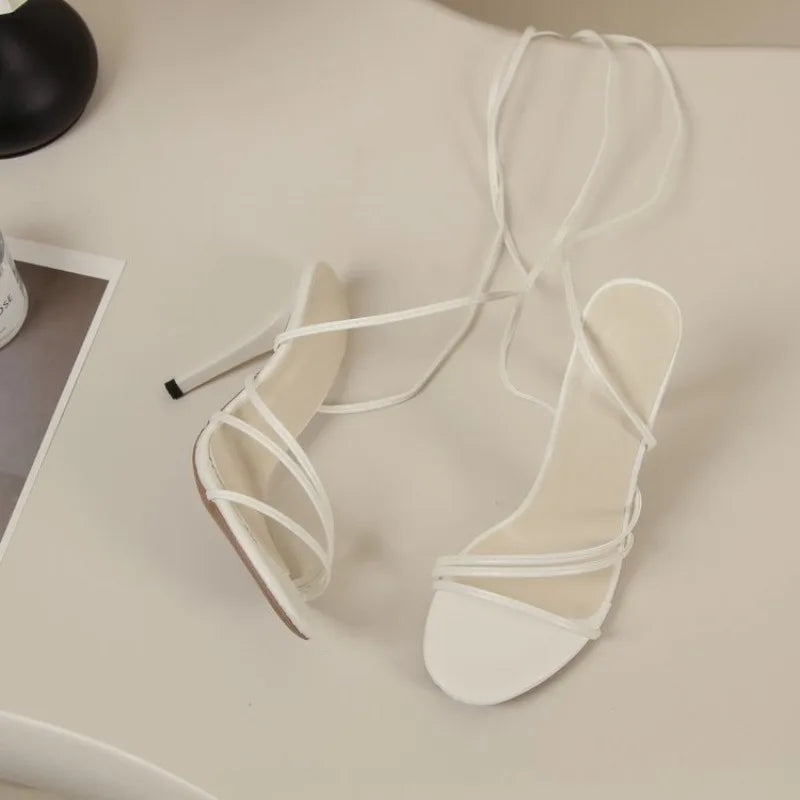 Women's Shoes Fashion Square Head High Heels Sexy Cross Strap Open Toe Party Shoes Leather New Summer Women High Heeled Sandals