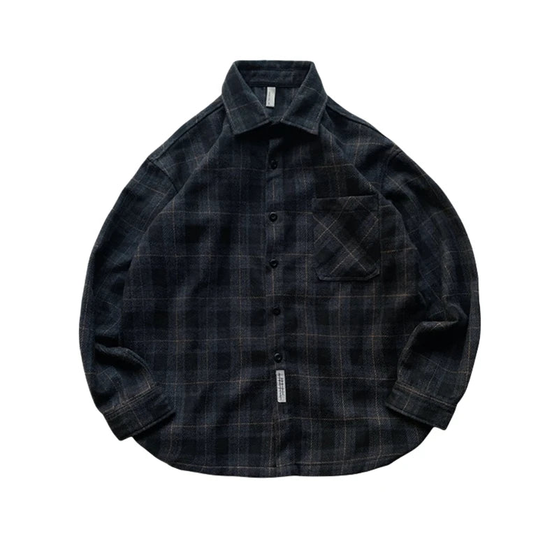 Mens Flannel Shirts American Vintage Streetwear Thick Plaid Oversized Cargo Long Sleeve Loose Fit Casual Workwear Autumn Winter