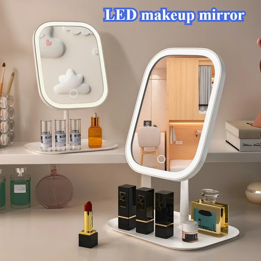 LED Makeup Mirror, Touch Control 3 Light Modes, Rechargeable Portable Vanity Mirror with Stand &amp; Foldable Design