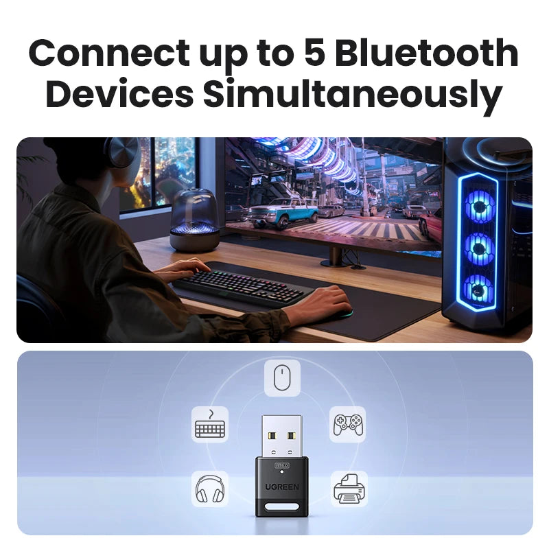 USB Bluetooth Adapter, Bluetooth 6.0 Dongle for PC Windows 11/10/8.1, Receiver &amp; Transmitter for Keyboard/Mouse