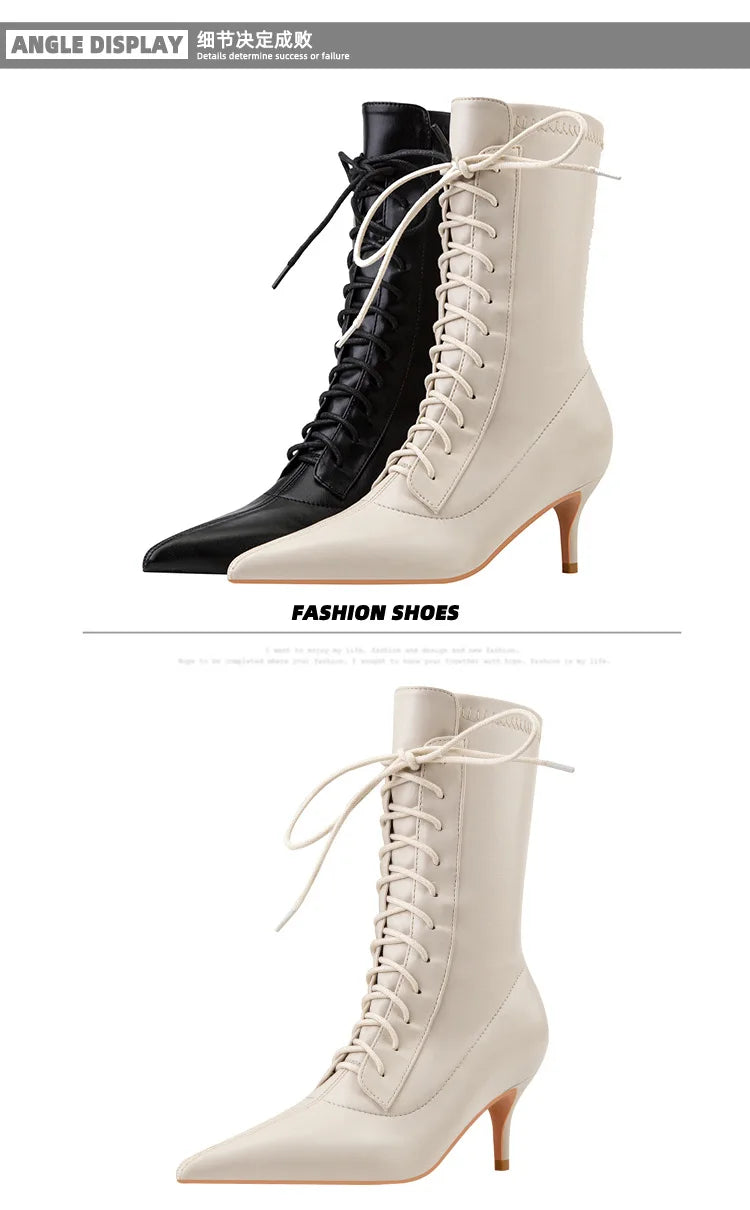 Womens Shoes Exquisite Pointed Tip High Heeled Boots for Woman Sexy Self Cultivation Stretch Boots Designer Shoes Botas Feminina