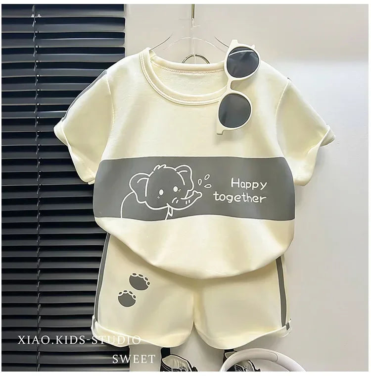 Kids Clothes Cotton Set Short Sleeve Suit Baby Girls Boys Set Summer Tops +short Children&
