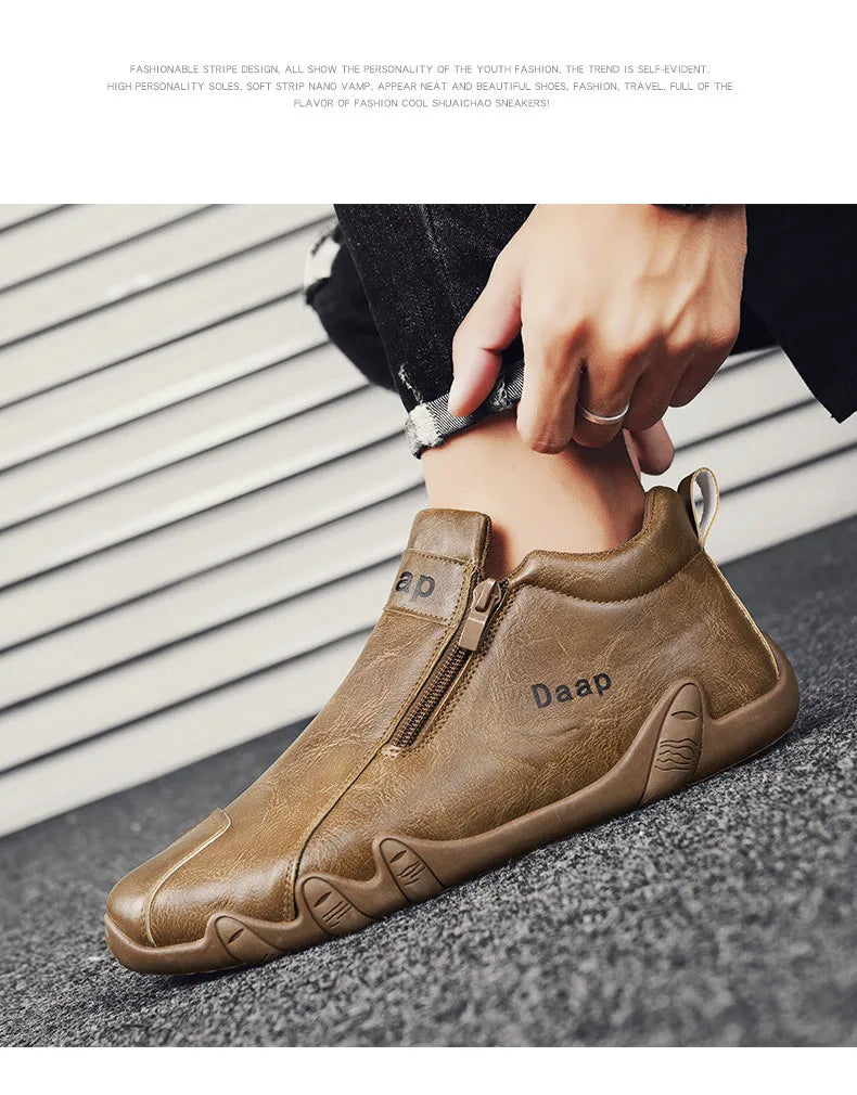 2024 New Casual Shoes for Men Luxury Round Toe Men Ankle Boots Light Slip on Walking Shoes Outdoor Comfor Men High Top Sneakers