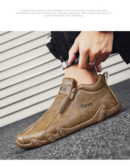 2024 New Casual Shoes for Men Luxury Round Toe Men Ankle Boots Light Slip on Walking Shoes Outdoor Comfor Men High Top Sneakers