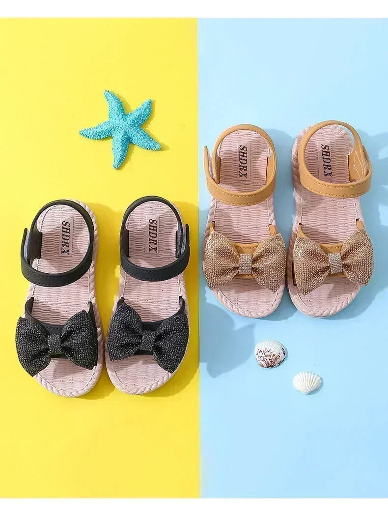 Kids Shoes Summer Sandals for Girls Bow Non-slip Soft Soled Versatile Solid Korean Children Sweet Princess Shoes Beach Sandals