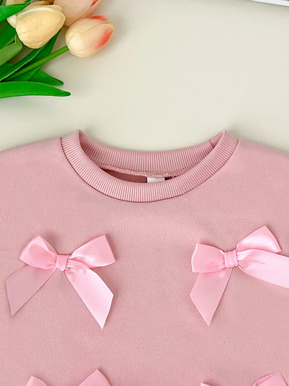 Kids Clothes Girls Autumn Fashion Bow-decorated Pink Sweatshirt + Straight-leg Pants Sets Children&