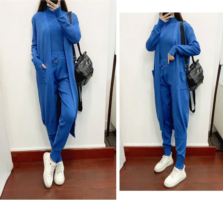 Clothes for Women 2026 Winter Autumn 3 Piece Women Fashion Knitted Top Pant Set Ladies Sweater Suit Ladies Women Suit Outfits