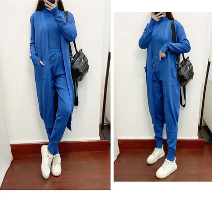Clothes for Women 2026 Winter Autumn 3 Piece Women Fashion Knitted Top Pant Set Ladies Sweater Suit Ladies Women Suit Outfits