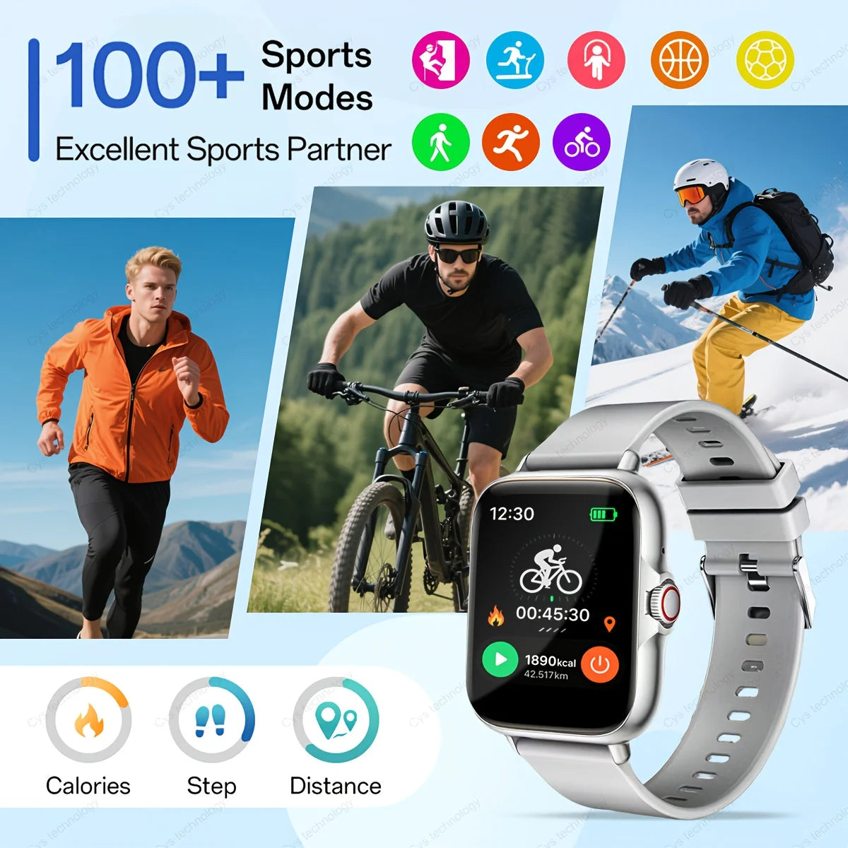 Smart Watch with Wireless Call, SMS, Multi-Sport Modes | Compatible with iPhone and Android, USB Charging, Clear Display