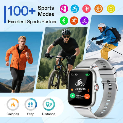 Smart Watch with Wireless Call, SMS, Multi-Sport Modes | Compatible with iPhone and Android, USB Charging, Clear Display
