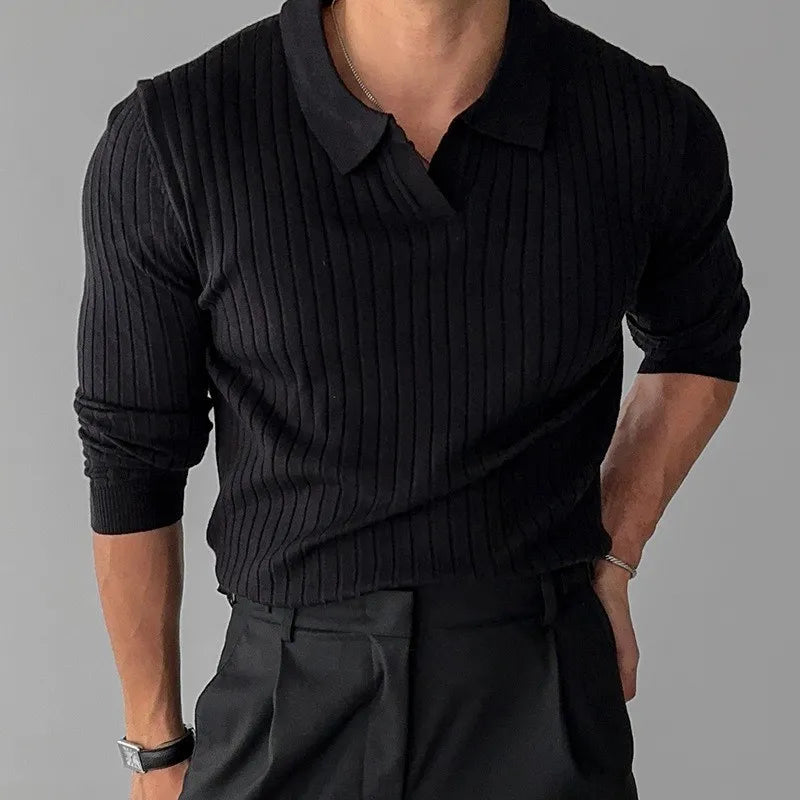 New 2026 Men's Knitted Long Sleeve Polo Shirt Fashion Slim Solid Lapel Sweaters Business Casual All-match Tops Men Wool Sweaters