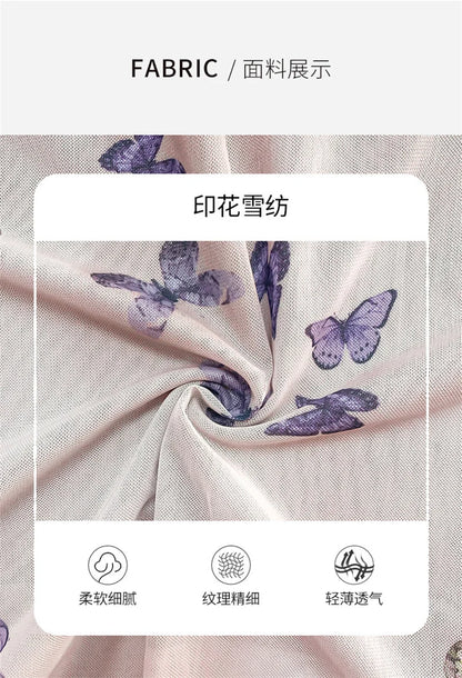 Women 2 Layers Dance Trousers Gauze Print Chiffon Culottes Flowy Skirt Pant Loose Wide Leg Modern Hanfu Elegant Practice Clothes