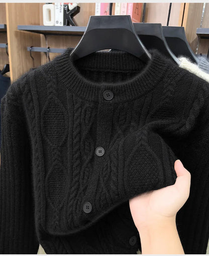 Men Cable Knit Cardigan Stand Collar Button Down Thick Warm Old Money Style Knit Coat For Autumn Winter