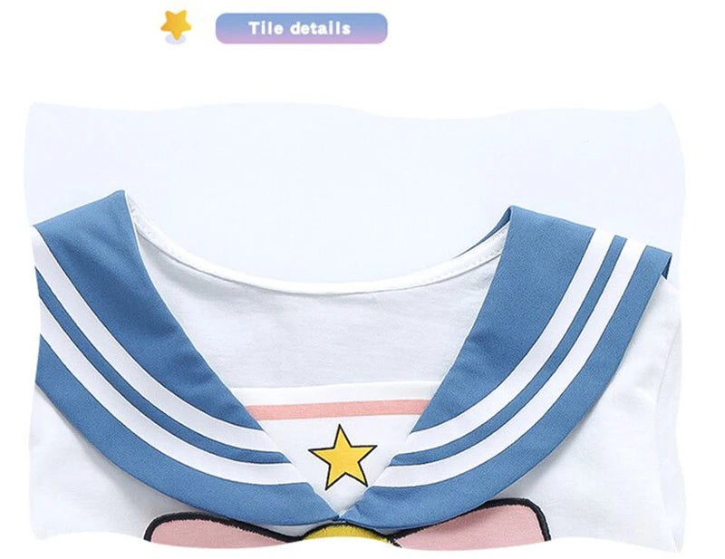 Kids Girls Clothes Sets Cartoon Bow T-Shirts Tops Pleated Skirts Suits Sailor Moon Cosplay Party Custume Children Clothes Sets