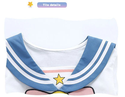 Kids Girls Clothes Sets Cartoon Bow T-Shirts Tops Pleated Skirts Suits Sailor Moon Cosplay Party Custume Children Clothes Sets