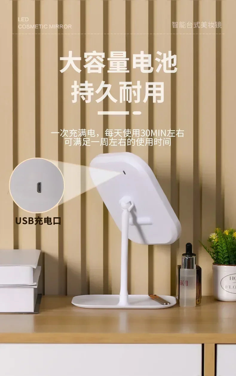 LED Makeup Mirror, Touch Control 3 Light Modes, Rechargeable Portable Vanity Mirror with Stand &amp; Foldable Design