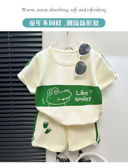 Kids Clothes Cotton Set Short Sleeve Suit Baby Girls Boys Set Summer Tops +short Children&