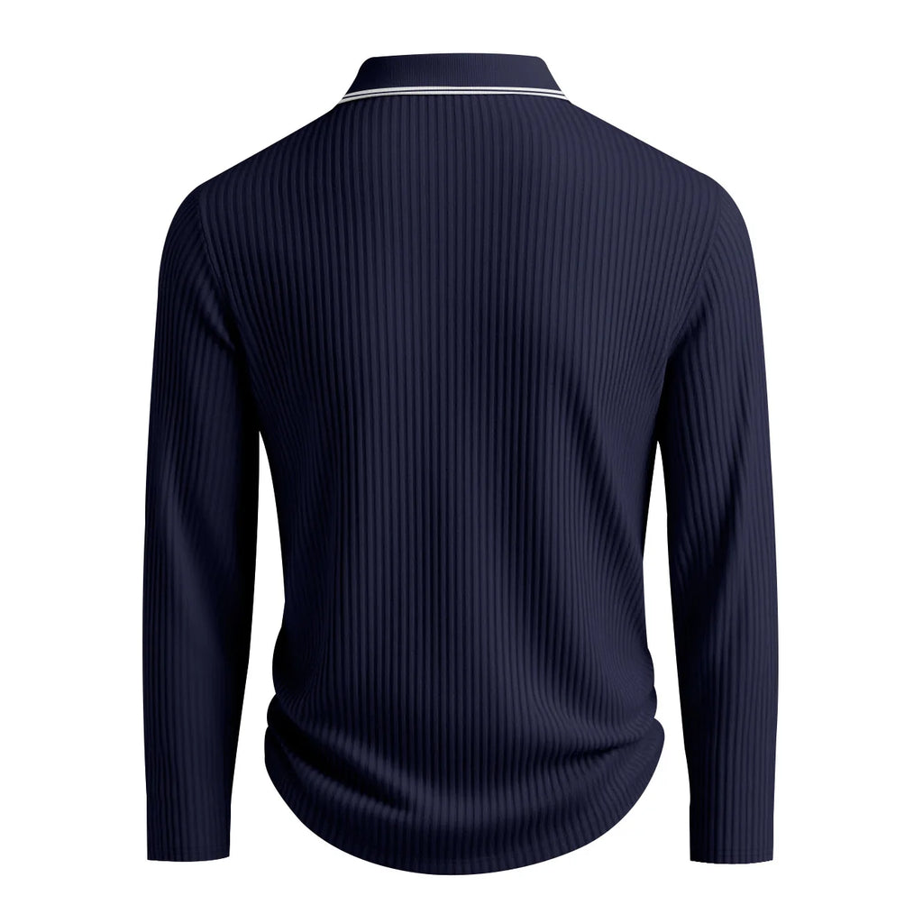 New Men's Long Sleeve Knitted Polo Shirt Classic Cotton Knit with Button Placket Business Casual & Golf Top Spring Autumn Shirts