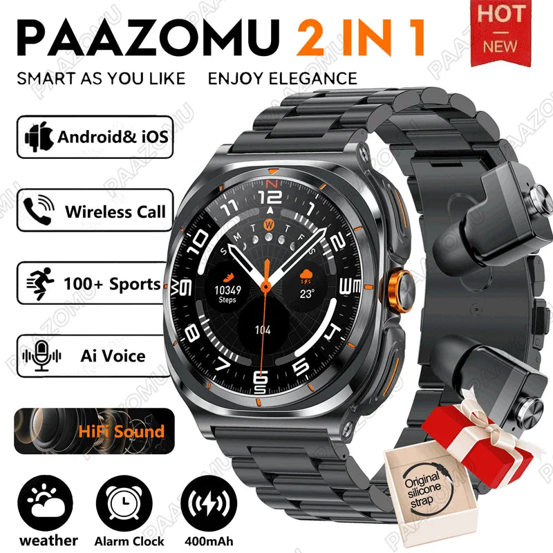 2026 New Watch Earphones 2-in-1 Smart Watch Health Monitoring Bluetooth Call 100+Sports Mode Outdoor Smart Watch Men and Women